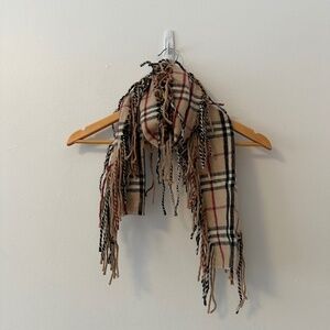 Tan and Black Classic Thin Fringe Scarf